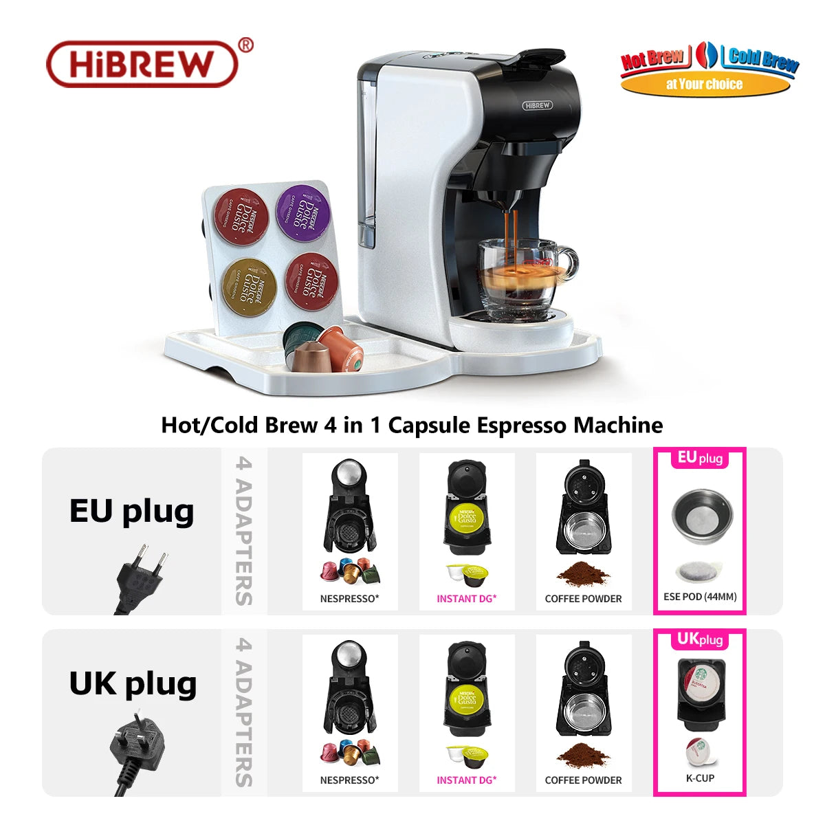 HiBREW 4-in-1 Multi-Capsule Espresso Machine with Milk Frother