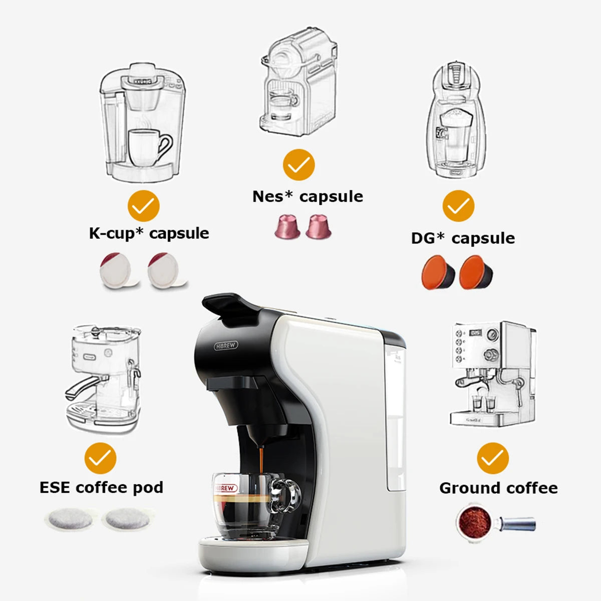 HiBREW 4-in-1 Multi-Capsule Espresso Machine with Milk Frother