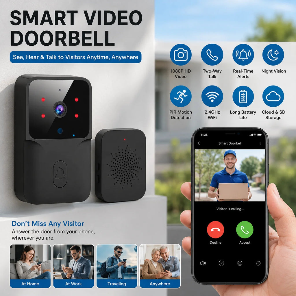 Smart Video Doorbell Camera WiFi Two-Way Talk Night Vision