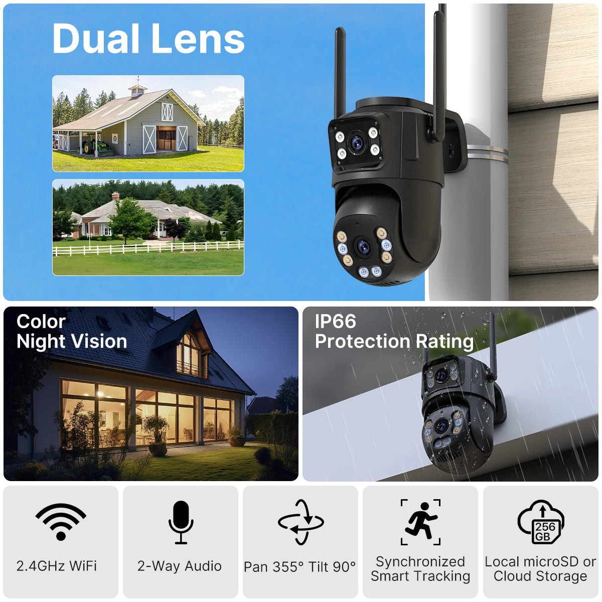 Outdoor PTZ IP Camera 8MP Dual Lens AI Auto-Tracking