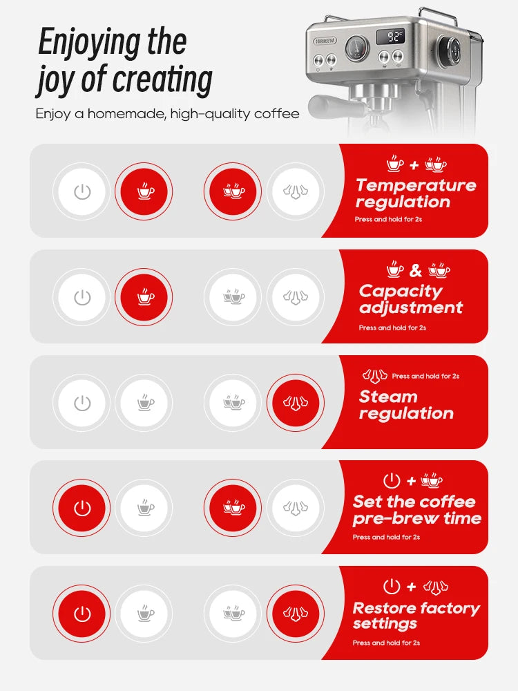 HiBREW H10A Semi-Automatic Espresso Machine 20 Bar 58mm Portafilter