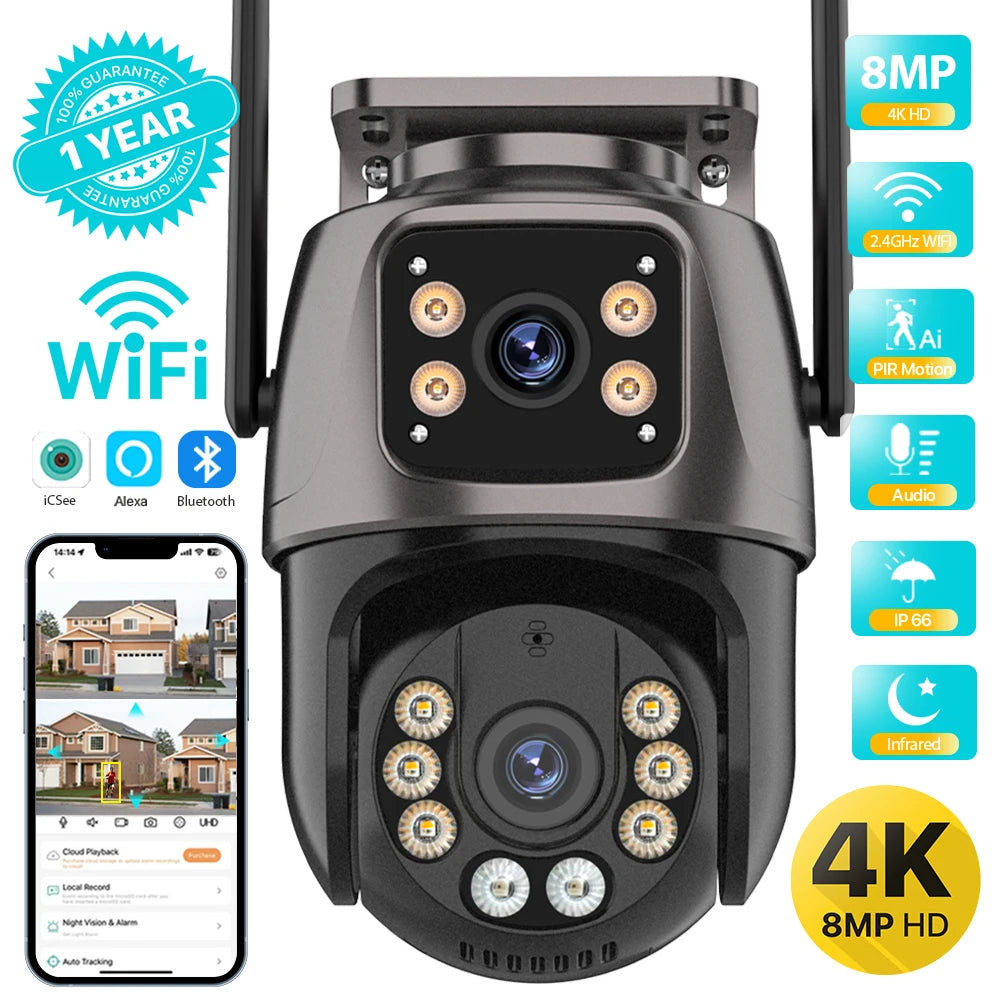Outdoor PTZ IP Camera 8MP Dual Lens AI Auto-Tracking