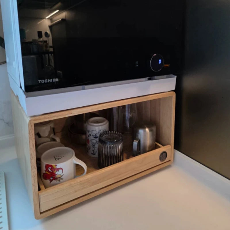 Modern Solid Wood Desktop Coffee Machine Rack Countertop Cup Storage Cabinet Kitchen Dining Table Microwave Oven Rack Cabinets