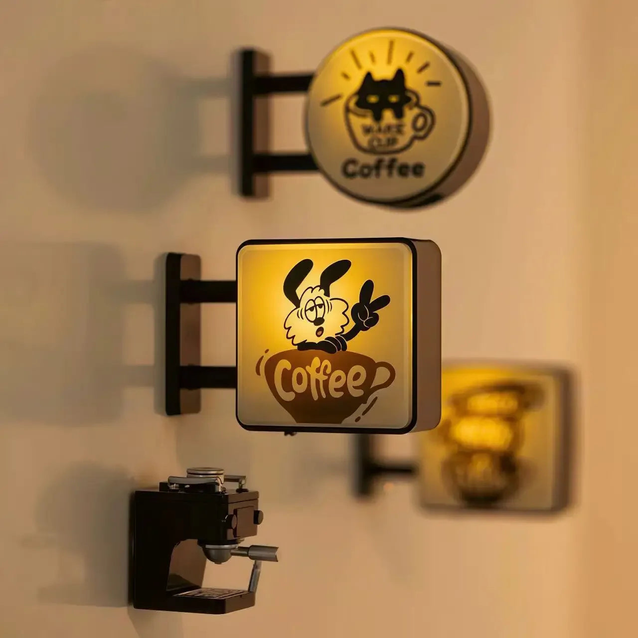 Coffee Corner Creative Atmosphere Light Sign Fridge Magnet Magnetic Home Miniature Pegboard Coffee Shop Glowing Decoration