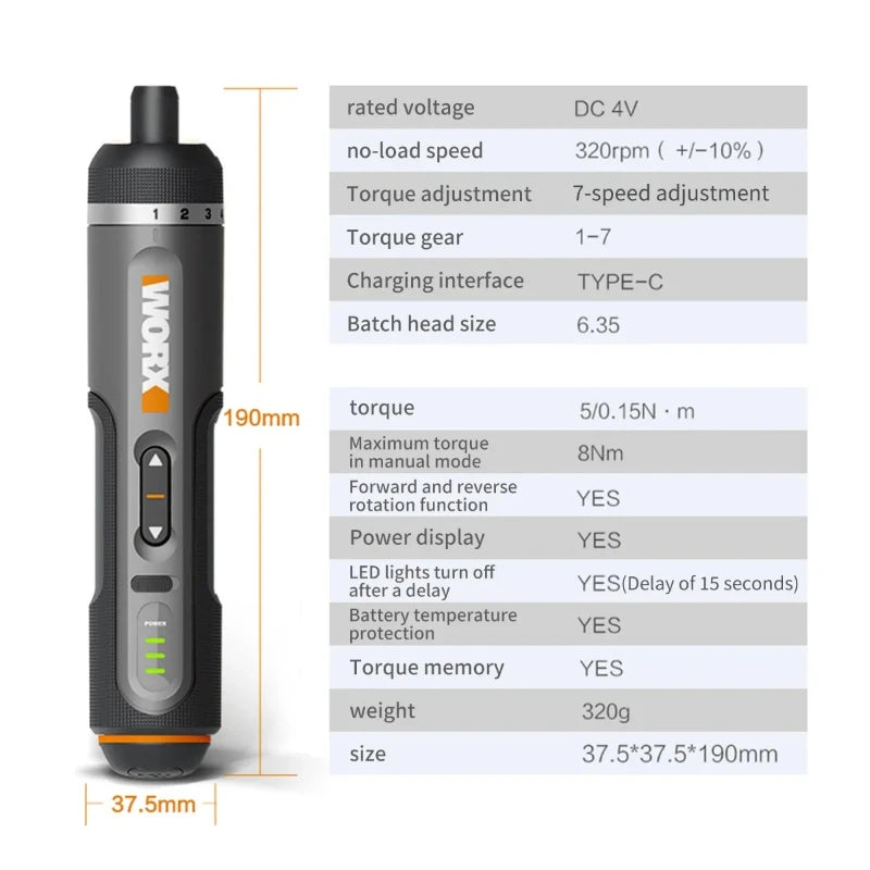Worx WX242 Cordless Screwdriver Set – 30-Piece Bit Kit