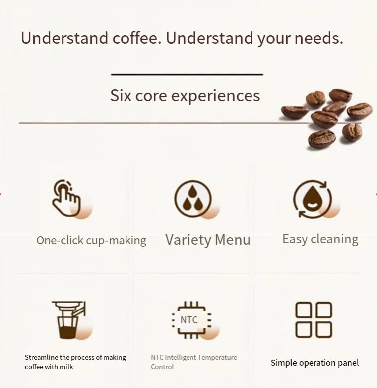 Semi-automatic Italian espresso machine with color screen touch control and milk box for one-touch coffee dispensing