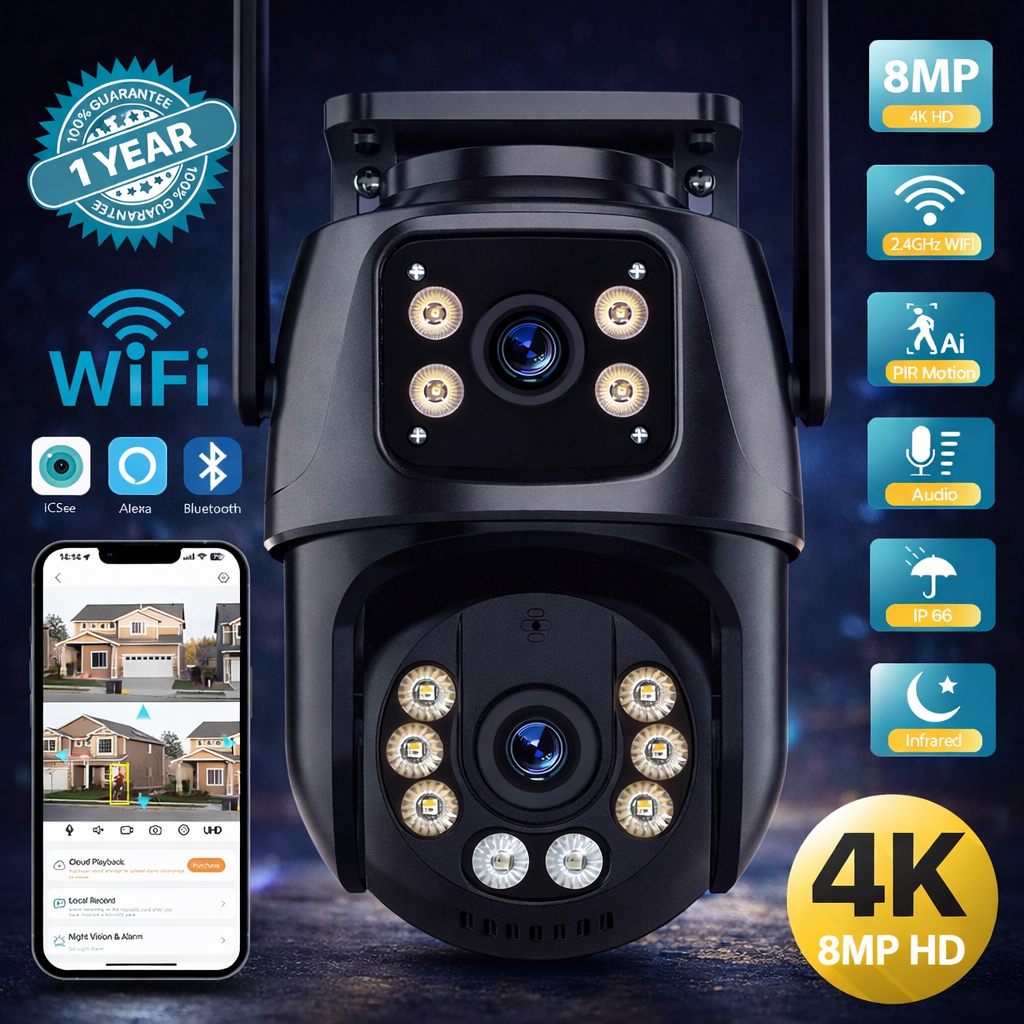 Outdoor PTZ IP Camera 8MP Dual Lens AI Auto-Tracking