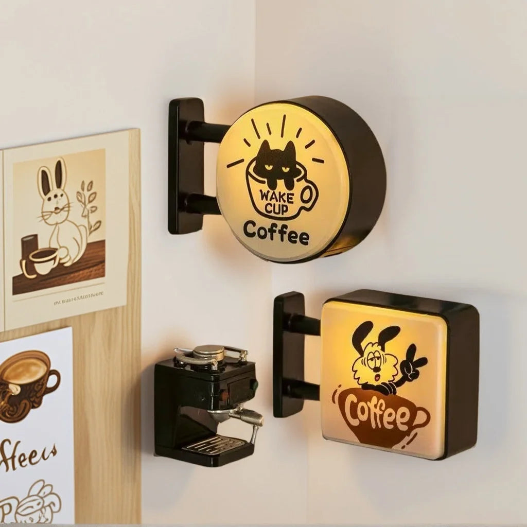Coffee Corner Creative Atmosphere Light Sign Fridge Magnet Magnetic Home Miniature Pegboard Coffee Shop Glowing Decoration