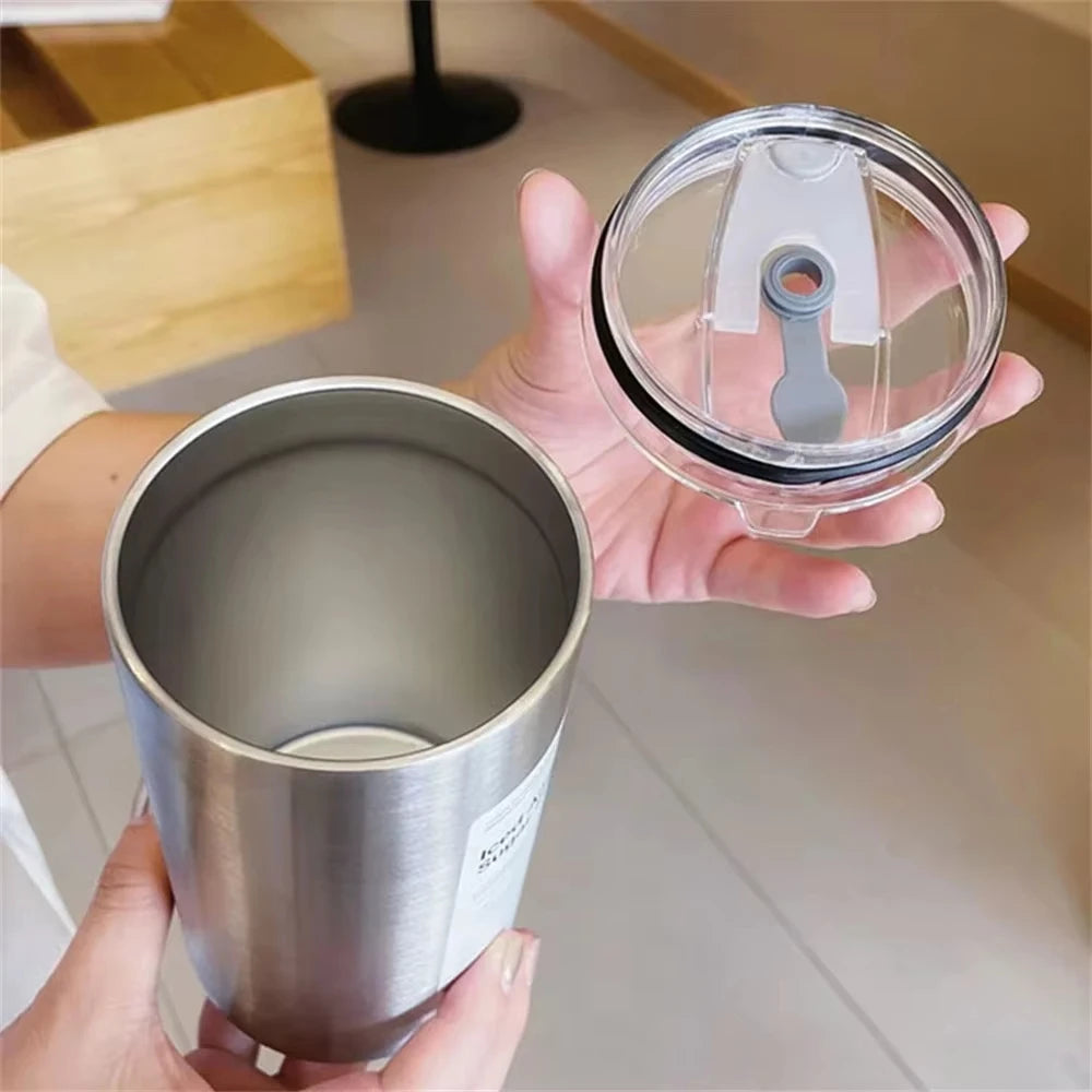 600ML Stainless Steel Insulated Cup with Straw Double-Layer Reusable Tumbler for Iced Americano Coffee Water Portable Travel Mug